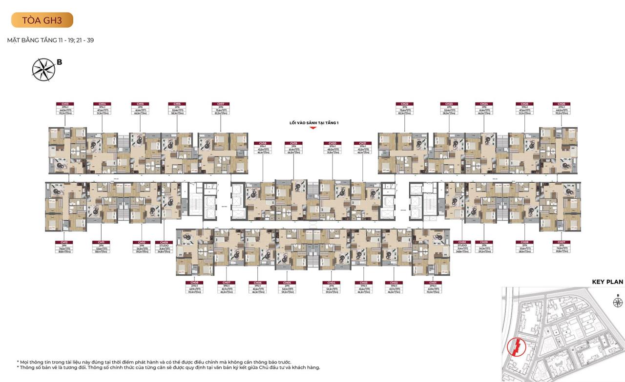 Mặt bằng tòa GH3 - tầng 11-39