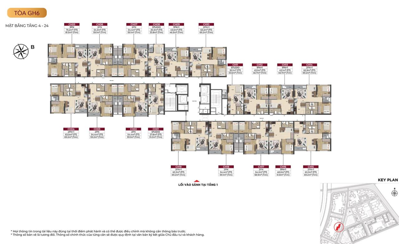 Mặt bằng tòa GH6 - tầng 4-24